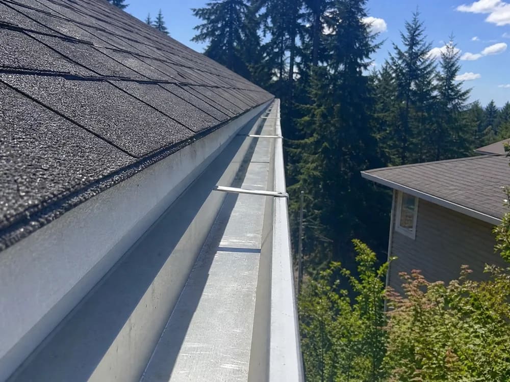 A freshly cleaned gutter, clear of leaves and debris, on a Nanaimo home